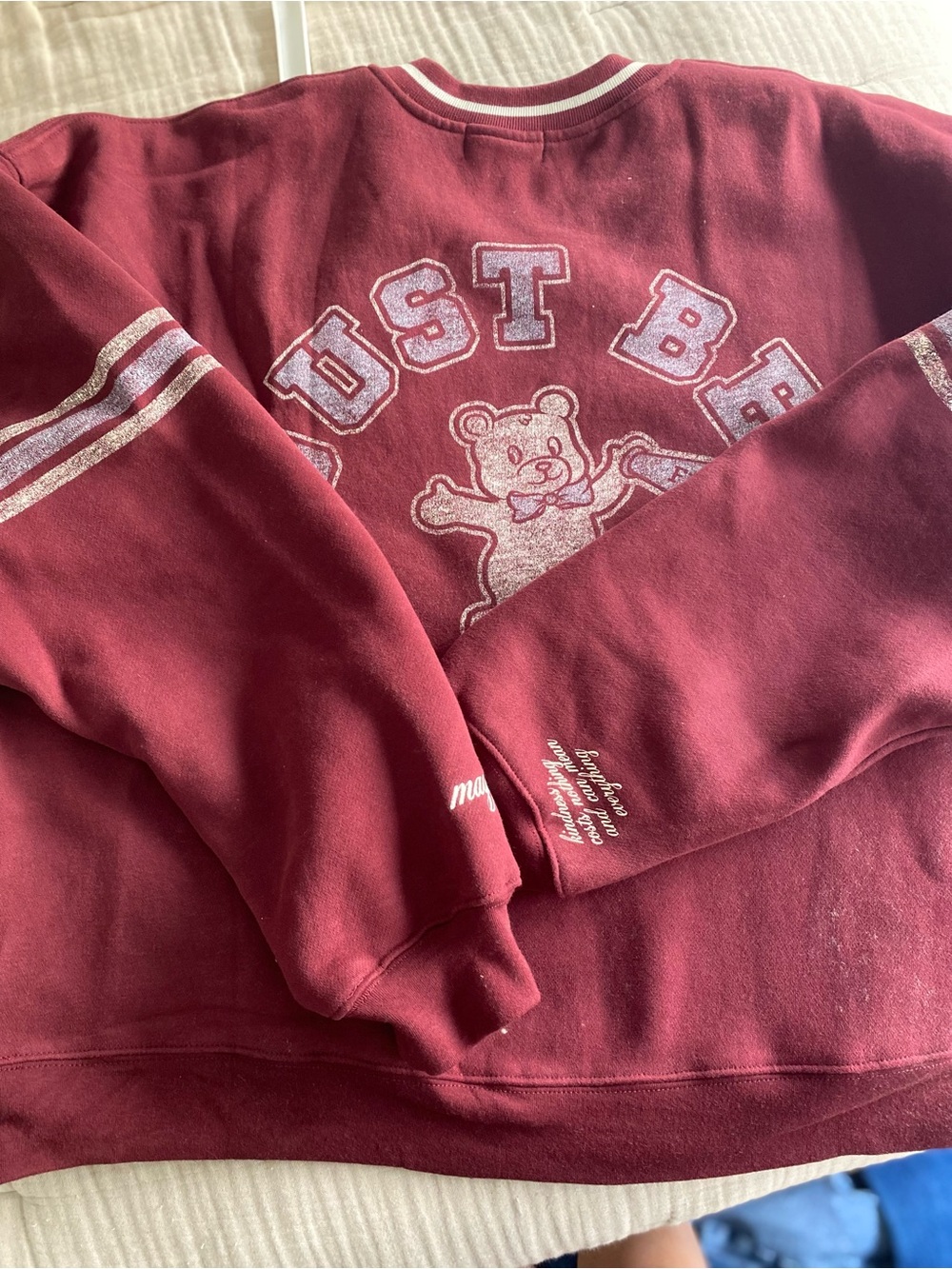 The Mayfair Group ‘Just Be Kind' Burgundy V-Neck Sweatshirt - Picture 6 of 6
